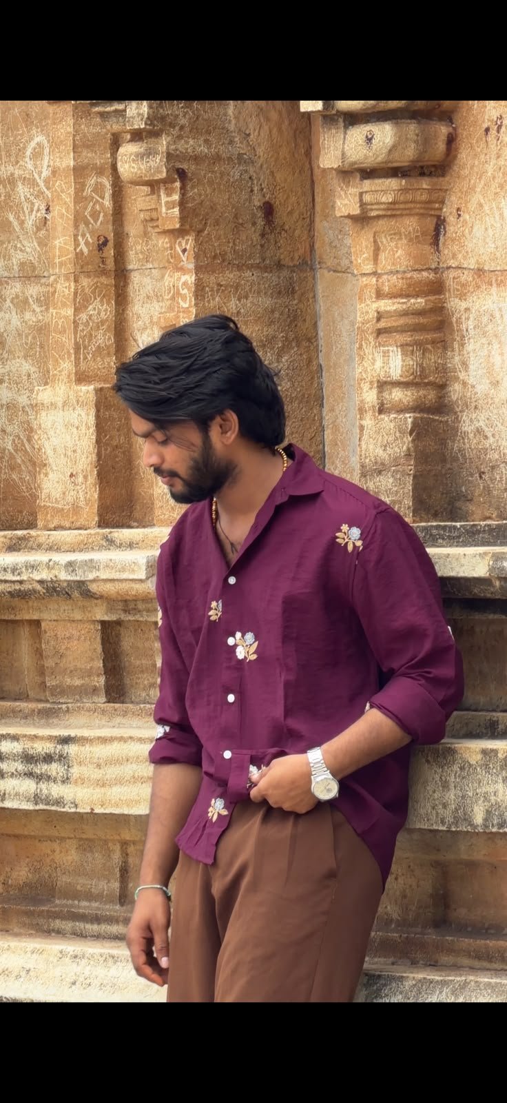 Auburn Maroon Floral Motif Shirt